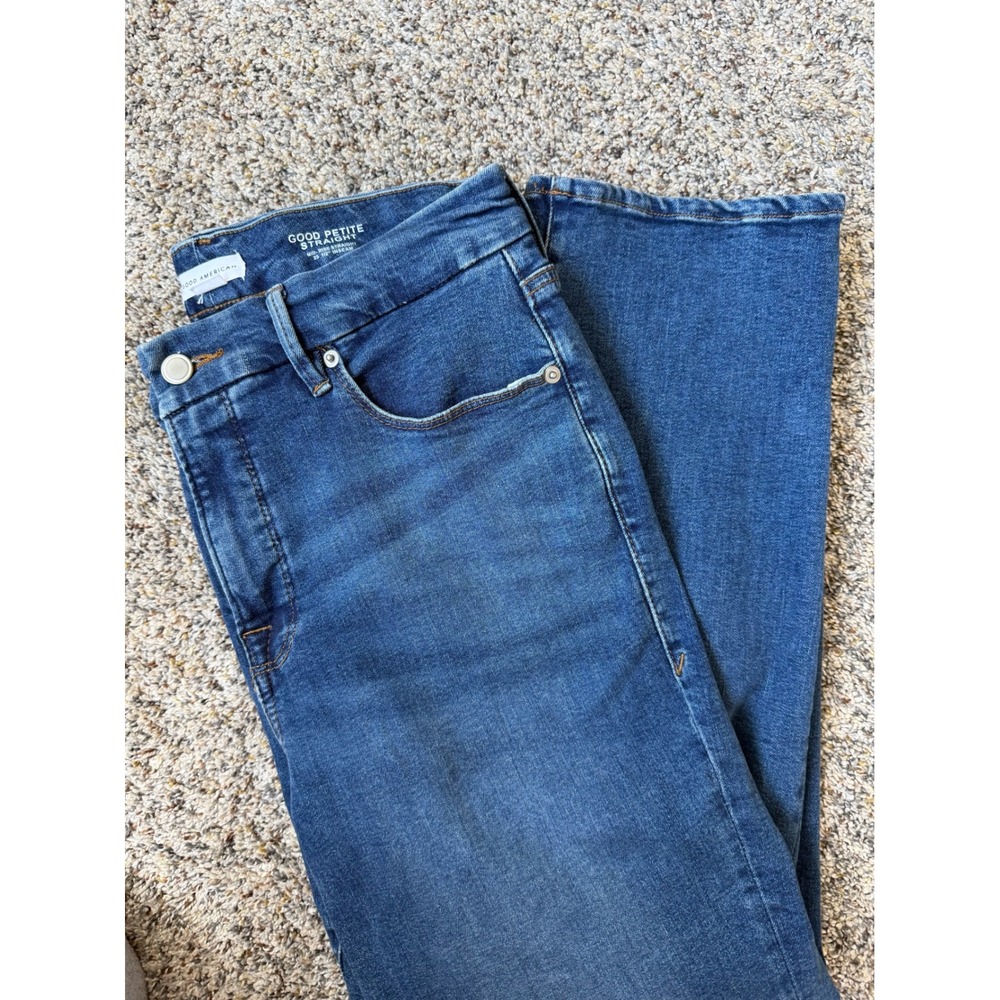Good American Good Petite Straight Jeans Women's 10/30 Mid Rise Medium Wash